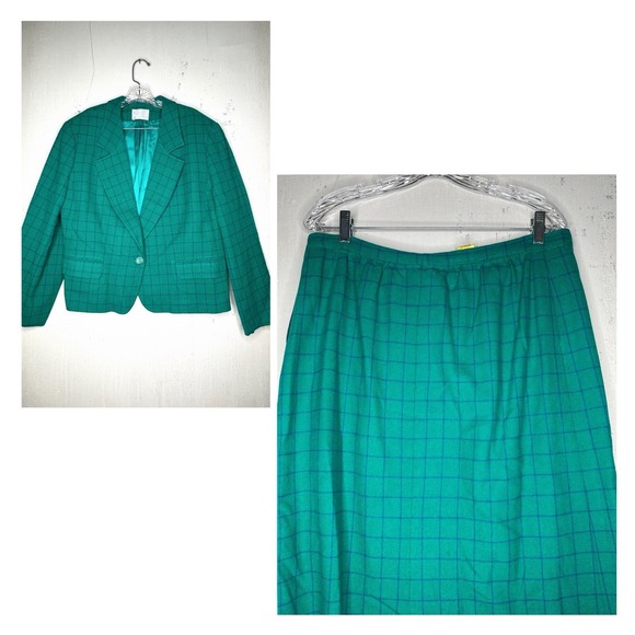 Pendleton Jackets & Blazers - Vintage Pendleton Green Wool Blazer Jacket w/ Matching Skirt | Tagged Size: 22W